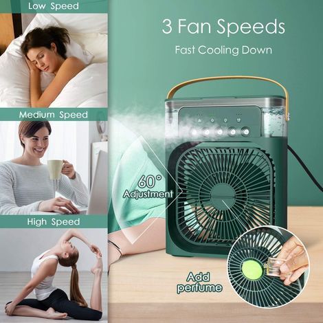 600-ml-USB-Ventilator mit Luftbefeuchter, 3 Lüfterstufen, 2-in-1-Gerät: tragbarer Luftbefeuchter und Klimaanlage (grün, 26 cm hoch) (1/4)