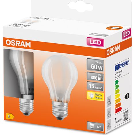Led Estándar de Vidrio Opaco 7W E27 Caliente Caja de 2 - Osram (1/4)