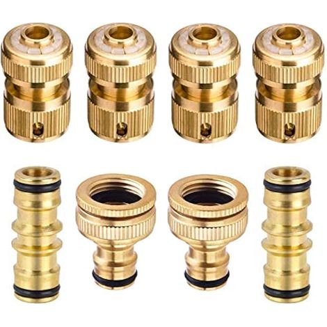 Set di 8 raccordi rapidi in ottone per rubinetti da giardino, filettatura femmina da 1,9 cm, estremità per tubo da 1,2 cm, doppio raccordo rapido maschio per giardinaggio
