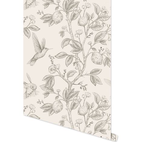 Papel pintado no tejido JSSEVN - Blanco crema con estampado floral - Estilo vintage - Verde - 300 x 45 cm (largo x ancho) (1/3)