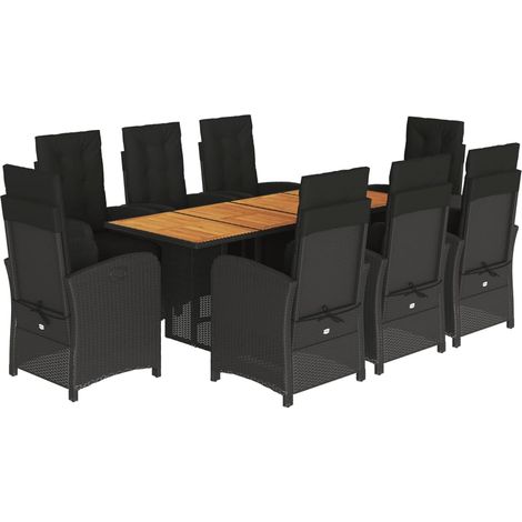 Maison Exclusive - 9-tlg. Garten-Essgruppe mit Kissen Schwarz Pol