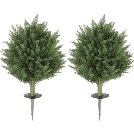 Lot de 2 plantes artificielles, cyprès artificiel résistant aux UV avec 387 feuilles et piquet, Ø 40 x 60 cm (H), vert (1/5)