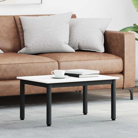 Table basse moderne en pin massif et pieds métal blancs 70 x 50 x 36 cm - PANGIVO (1/5)