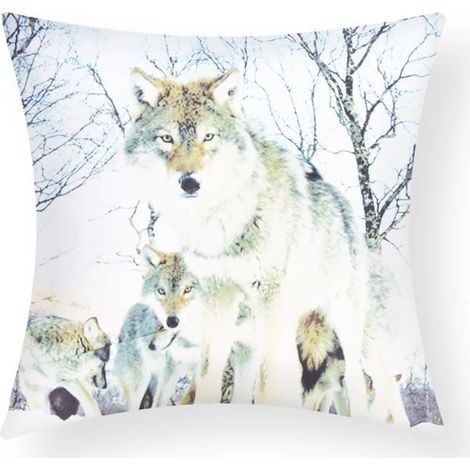 Housses de Coussin - AVIZAR - Lot de 2 - 40x40 cm - Motif Meute de Loup - Multicolore (1/5)
