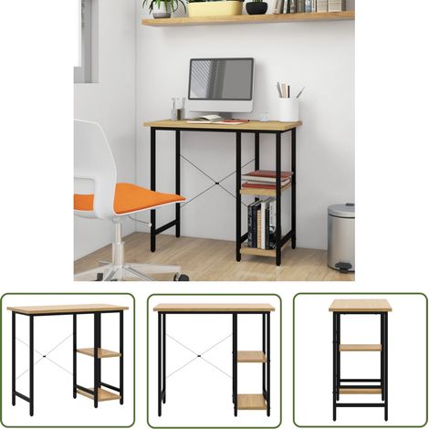 The Living Store Computertisch Schwarz und Eiche Hell 80x40x72 cm MDF und Metall - PC-Tisch - Schreibtisch - Bürostuhl - Home Office - Industrielles Design (1/5)