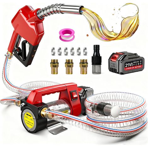 Pompe à Gasoil Sans Fil 45L/min, 260W Pompe Électrique Portable avec Pistolet, Kit avec 1 batterie au lithium de 4,0 Ah, Filtre et Tuyaux pour Diesel, Biodiesel (1/5)