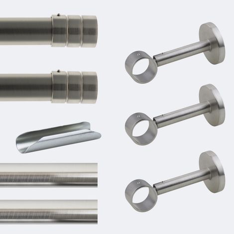 Kit de tringle à rideaux Nickel Mat 300cm Diam.28mm Embout Cylindre 2ST - Fixation Mur - Boulet (1/3)