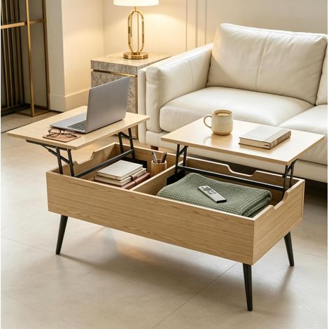 Tavolino da salotto regolabile con contenitore 100 x 50 x 58 cm, effetto legno nero HAVRYA (1/5)