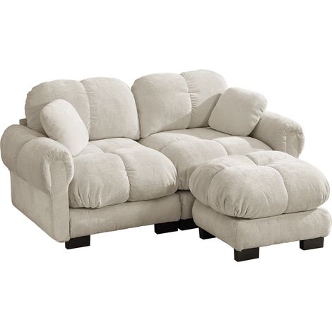 Divano angolare modulare a L in ciniglia 2 posti con pouf mobile colore tortora chiaro MODENUIT (1/5)