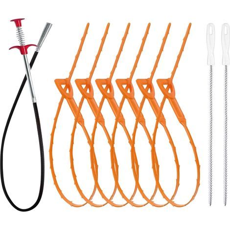 Déboucheur à ressort orange, ensemble de 9 pièces Convient aux lavabos de salle de bain et aux éviers de cuisine Réglable et réutilisable (1/5)