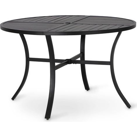 Table de jardin, table à manger, table de balcon, résistante aux intempéries, 107 cm, ronde, avec trou pour parasol, pour 4, pour manger en plein air, revêtement E, noir (1/5)