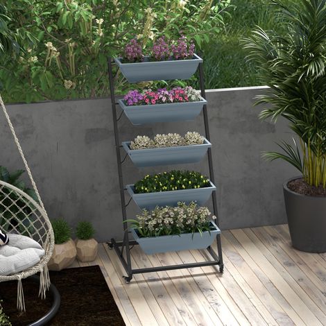 Jardinière à 5 niveaux avec roulettes en acier gris (1/5)