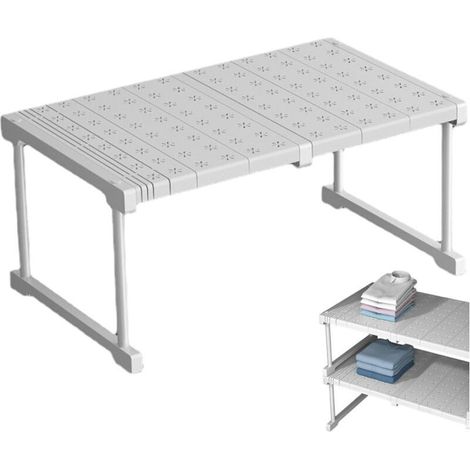 Étagère extensible et réglable en acier au carbone pour placard, organisateur à tension à faire soi-même pour dressing, cuisine et salle de bain, séparateur de rangement personnalisable. (1/4)