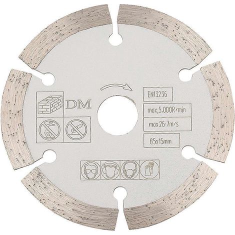 Disque de coupe diamanté circulaire 85 mm x 15 mm pour outil rotatif de travail du bois
