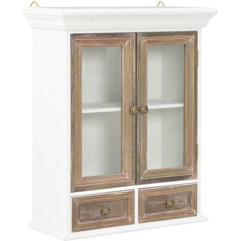 Armoire murale 2 portes 2 tiroirs en bois d’ingénierie marron et blanc 49 x 22 x 59 cm - PANGIVO (1/5)