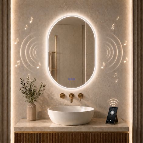MAERTS-E 500x700mm Illuminated Bluetooth Bathroom Mirror Oval Demister Speaker Touch (1/5)