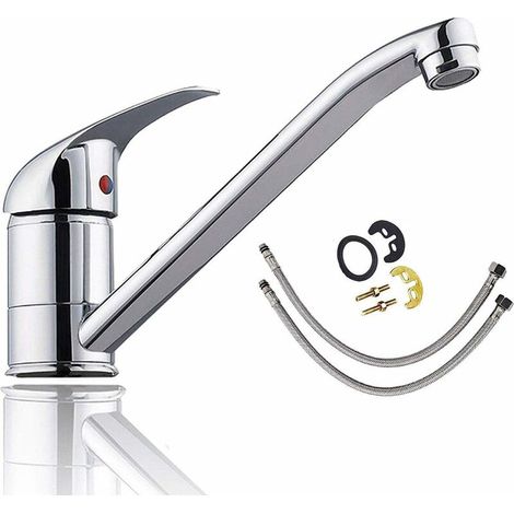 Hot & Cold Single Handle Lever Kitchen Sink Mixer Tap Basin Mixer Tap Faucet with Swivel Spout Polished Chrome Free Fixings (1/5)