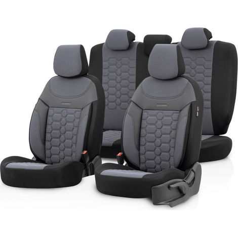 Komplettset Luxuriöse Sitzbezüge OTOM – Textil mit Kunstleder, CARBON-Design, grau mit grauer Naht, für vordere und hintere Sitz