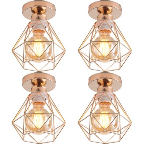 4 Stücke Vintage Deckenlampe Industrial Design Deckenleuchte Käfig Pendelleuchte Gold Ø16cm