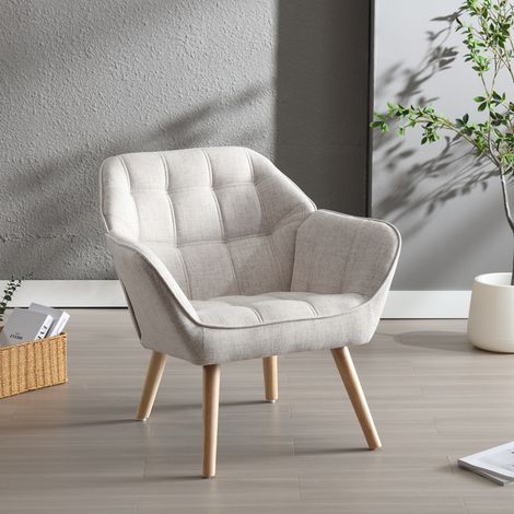 Wahson Fauteuil en Lin, Fauteuil Salon Moderne Fauteuil Scandinave avec Pied Doré Fauteul Rembourré pour Chambre, Beige