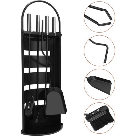 Wolketon 5 pièces Ensemble d'outils de cheminée en acier inoxydable comprenant des outils pour cheminée / poêle à bois (1/5)