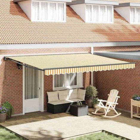 Store rétractable (auvent) - 3330865 - Orange et blanc - 450 x 300 cm - Tissu anti-UV et déperlant (1/5)