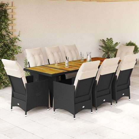 9-tlg. Garten-Bistro-Set mit Kissen Schwarz Poly Rattan (1/5)