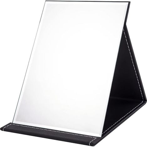 Specchio pieghevole portatile 1712 cm, specchio per il trucco compatto Super HD, specchio da viaggio in pelle PU nera, specchio da toeletta indipendente, specchio da scrivania pieghevole (1/4)