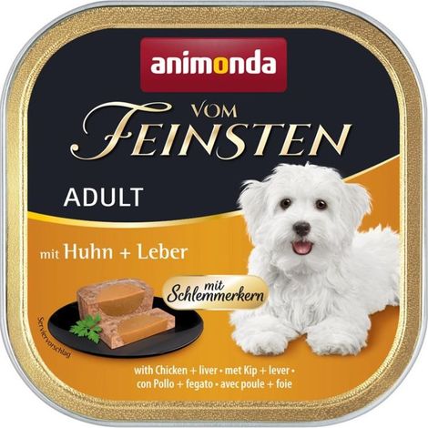 Animonda Dog  Vom Feinsten Adult – für Feinschmecker  Nassfutter für ausgewachsene Hunde – 150-g-Schale – Huhn und Leber 150 g