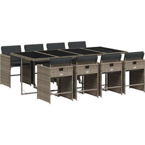 Maison Exclusive - 9-tlg. Garten-Essgruppe mit Kissen Grau Poly R