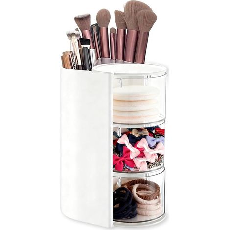 Organizador de maquillaje giratorio de 3 niveles con soporte para brochas (1/5)