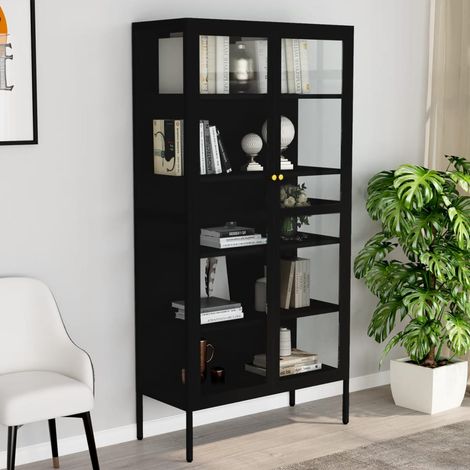 vidaXL Vetrina Nera 90x40x180 cm in Acciaio e Vetro Temperato (1/5)