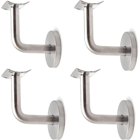 Lot 4 supports de main courante en acier inoxydable – fixation murale pour rampe bois avec rosace de couverture (1/4)