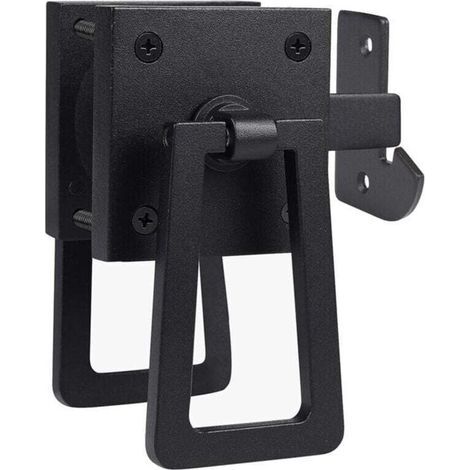 Loquet Double Latéral Robuste pour Portail Porte de Jardin Piscine Noir Mat