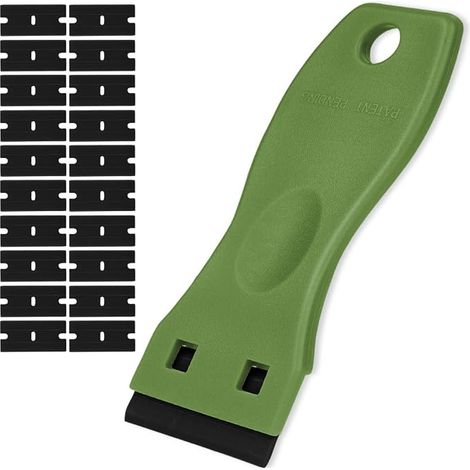 Glass Scraper with 20 Replacement Blades, Ceramic Glass Plate Scraper for Adhesive Removal, Paint, Window Door Decals (Green) (1/5)