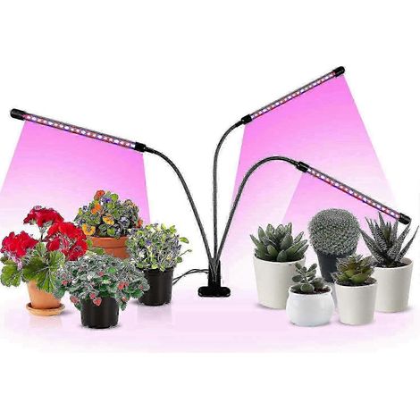 Lampe de croissance LED à triple tête 15 W, marche/arrêt automatique, minuterie 3/9/12 h, spectre rouge-bleu, lampe à col de cygne, 11 niveaux de luminosité réglables pour plantes d'intérieur ( ) (1/5)