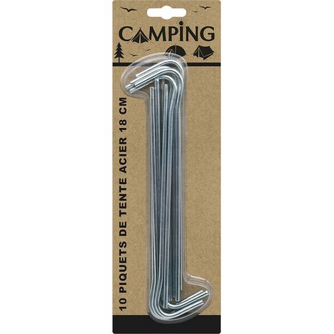 Piquets de tente WDK A1500488 - 10 piquets acier L 18 cm finition argentée