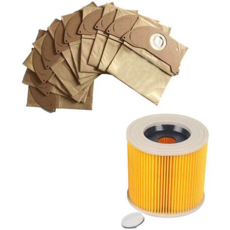 2204A, Sac, 2004A - Investissez dans un pack de 10 sacs d'aspirateur + filtres pour Kärcher A 2004 A2204 A 2054 MV 3 Karcher A2000/A2003/A2004/A2014 A2024/A2054/A2064/A2074/WD2200/WD2210/WD2240/WD2250