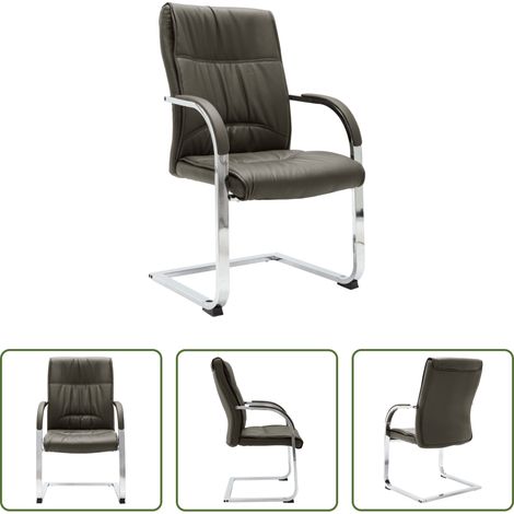 vidaXL Ergonomischer Bürostuhl - Freischwinger Bürostuhl Grau Kunstleder