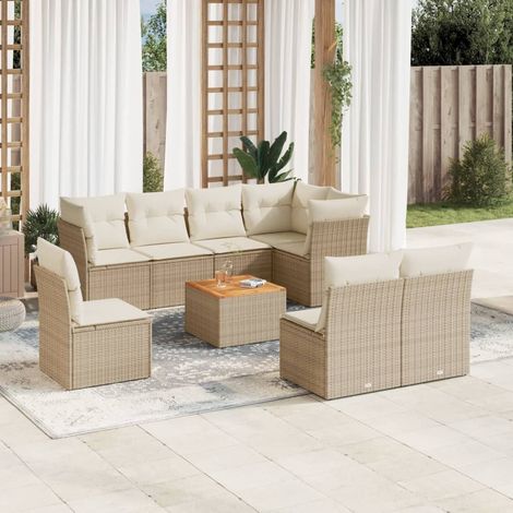 9-tlg. Garten-Sofagarnitur mit Kissen Beige Poly Rattan (1/5)
