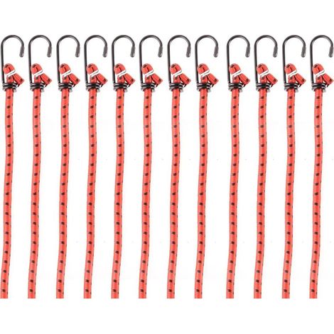 Tendeur Sandow, Lot De 12 Sangles Pour Bagages Avec Crochets Cordes éLastiques Haute Performance Avec Crochets, Corde à Linge de Camp,Sangles éLastiques Pour Motos De Camion 1.2m, Rouge (1/4)