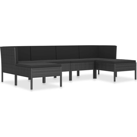 Mobili da giardino mobili da esterno Set di mobili da 6 pezzi con cuscini in resina intrecciata nera
