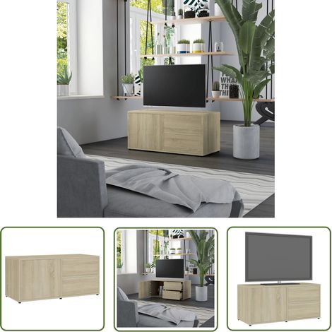 The Living Store TV-Schrank Sonoma-Eiche 80x34x36 cm Holzwerkstoff - TV Schrank - Holzwerkstoff Möbel - Sonoma Eichen Dekoration - Wohnzimmereinrichtung - Fernsehtisch (1/5)