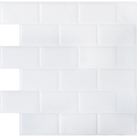 Papier Peint Carrelage Autocollant Blanc 30 x30 cm Style Mosaïque Sticker Mural Film Décoratif Imperméable pour Carreaux de Mur de Salle de Bains et de Cuisine