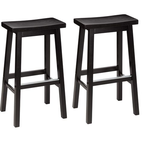 Lot De 2 Tabourets De Comptoir De Cuisine En Bois Massif Noir, Petit Tabouret De Bar Et De Salle À Manger, Montage Facile, Moderne, 61 Cm De Haut (1/5)
