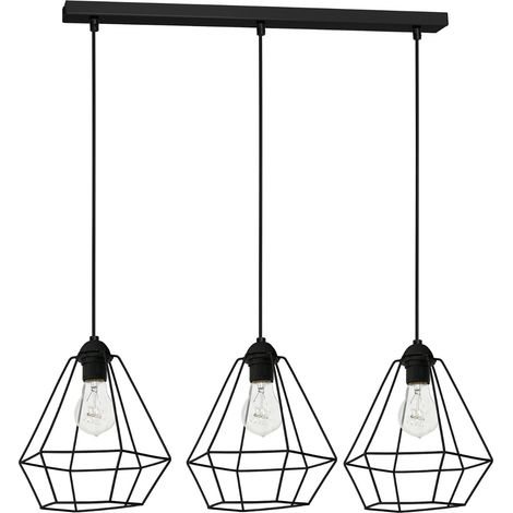 Lampada a sospensione loft nera barra 3xE27 Luminex