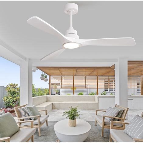 Ventilatore da soffitto 52 pollici reversibile con telecomando, LED 3CCT, motore DC silenzioso, bianco metallo legno (1/5)