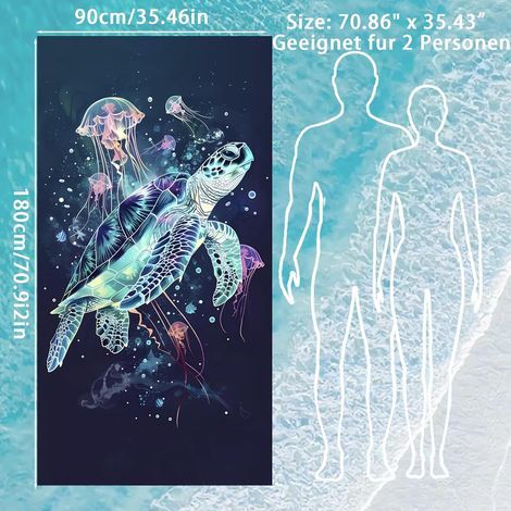 erviette Plage XXL avec Sac 90x180 Serviette de Bain Microfibre Tortues de Mer Méduses Séchage Rapide (1/5)