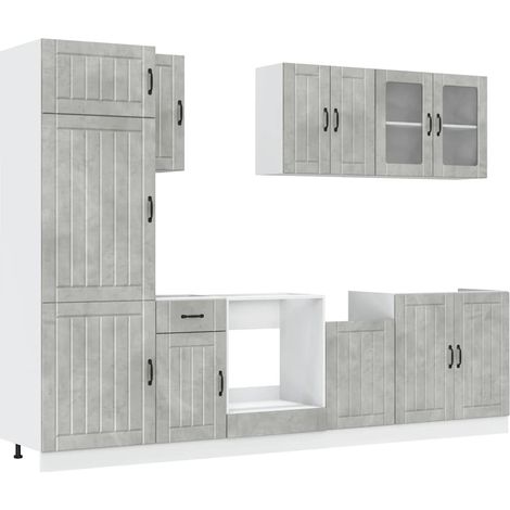 8 Piece Kitchen Cabinet Set Lucca Concrete Grey Engineered Wood vidaXL