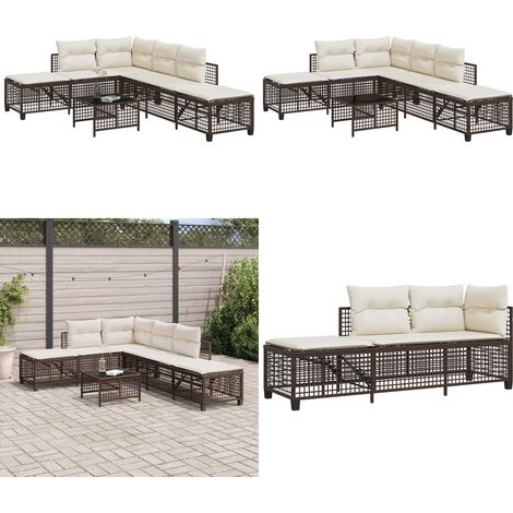 Salon de jardin d'angle et coussins 3 pcs marron résine tressée - Ensemble Salon De Jardin - Canapé Jardin - Fauteuil Relax - Table Basse Jardin - Mobilier Exterieur - Home & Living (1/5)